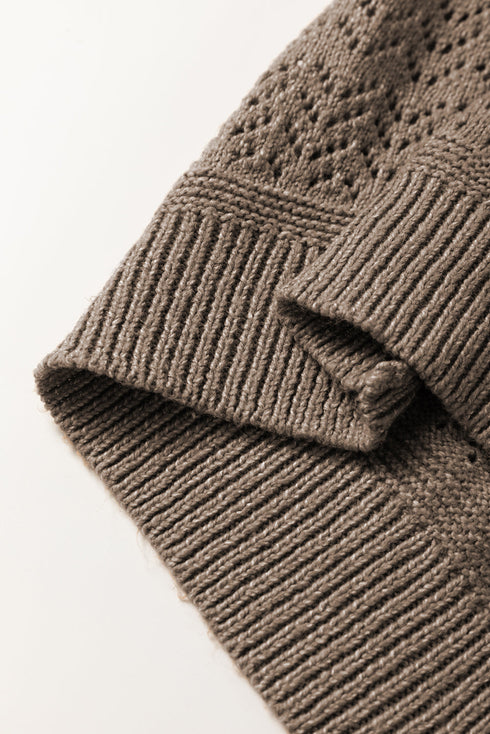 Textured Pointelle Knit V Neck Long Sleeve Sweater
