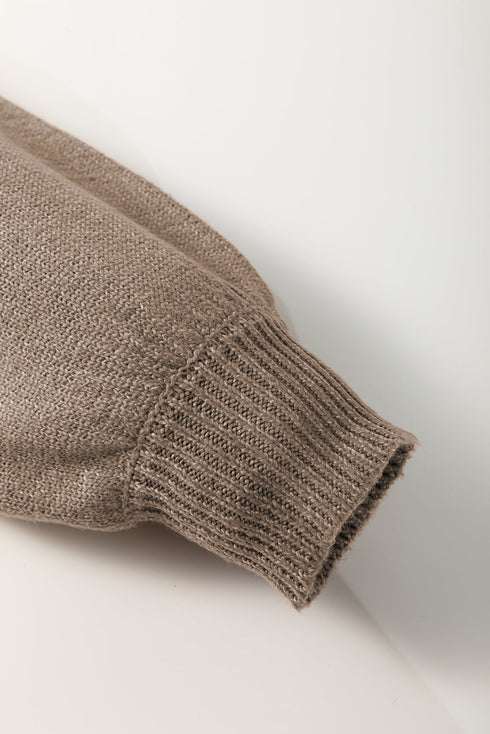 Textured Pointelle Knit V Neck Long Sleeve Sweater