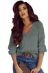 Textured Pointelle Knit V Neck Long Sleeve Sweater