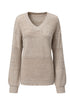 Textured Pointelle Knit V Neck Long Sleeve Sweater