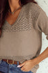 Textured Pointelle Knit V Neck Long Sleeve Sweater