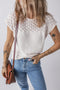 Textured Pointelle Yoke Short Sleeve Knit Top