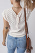 Textured Pointelle Yoke Short Sleeve Knit Top