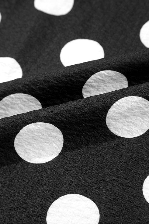 Textured Polka Dot Flutter Sleeve V Neck Blouse