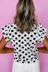 Textured Polka Dot Flutter Sleeve V Neck Blouse