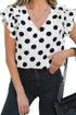 Textured Polka Dot Flutter Sleeve V Neck Blouse