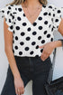 Textured Polka Dot Flutter Sleeve V Neck Blouse