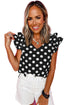 Textured Polka Dot Flutter Sleeve V Neck Blouse