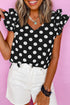 Textured Polka Dot Flutter Sleeve V Neck Blouse