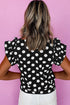Textured Polka Dot Flutter Sleeve V Neck Blouse