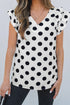 Textured Polka Dot Flutter Sleeve V Neck Blouse