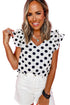 Textured Polka Dot Flutter Sleeve V Neck Blouse