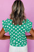 Textured Polka Dot Flutter Sleeve V Neck Blouse