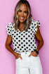 Textured Polka Dot Flutter Sleeve V Neck Blouse