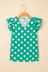 Textured Polka Dot Flutter Sleeve V Neck Blouse