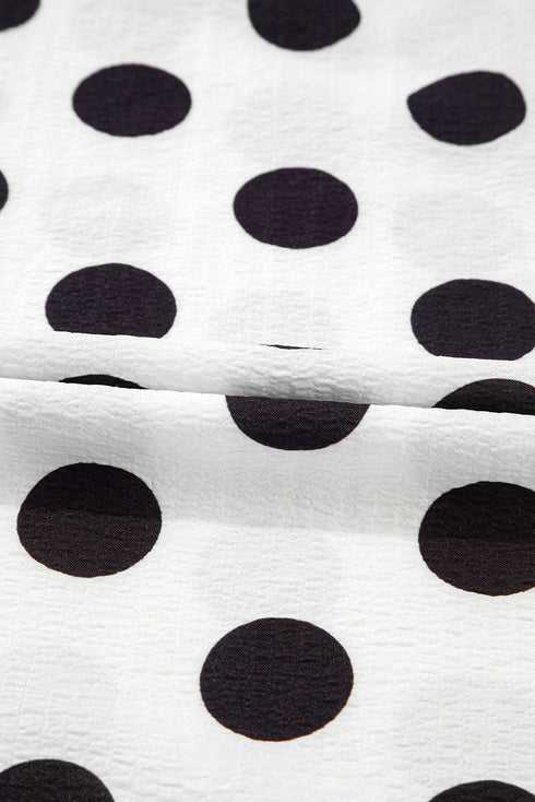 Textured Polka Dot Flutter Sleeve V Neck Blouse