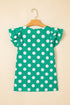 Textured Polka Dot Flutter Sleeve V Neck Blouse