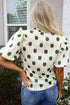 Textured Polka Dot Print Shirred Yoke Balloon Sleeve Blouse