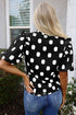Textured Polka Dot Print Shirred Yoke Balloon Sleeve Blouse