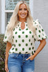 Textured Polka Dot Print Shirred Yoke Balloon Sleeve Blouse