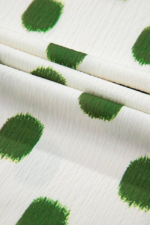 Textured Polka Dot Print Shirred Yoke Balloon Sleeve Blouse