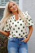 Textured Polka Dot Print Shirred Yoke Balloon Sleeve Blouse