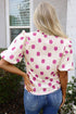 Textured Polka Dot Print Shirred Yoke Balloon Sleeve Blouse