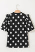 Textured Polka Dot Print Shirred Yoke Balloon Sleeve Blouse