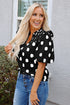 Textured Polka Dot Print Shirred Yoke Balloon Sleeve Blouse