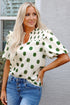Textured Polka Dot Print Shirred Yoke Balloon Sleeve Blouse