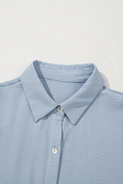 Textured Puff Sleeve Button Up Tiered Shift Mini Dress