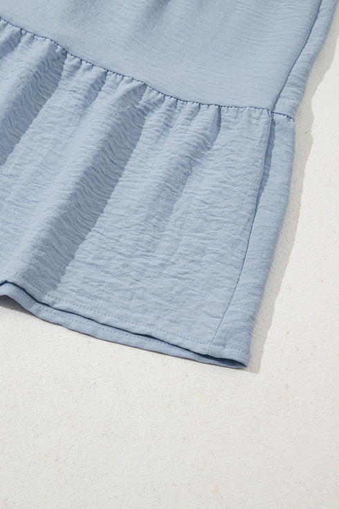 Textured Puff Sleeve Button Up Tiered Shift Mini Dress