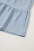 Textured Puff Sleeve Button Up Tiered Shift Mini Dress