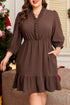 Textured Puff Sleeve Frilled Trim A Line Mini Dress