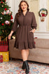Textured Puff Sleeve Frilled Trim A Line Mini Dress