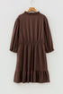 Textured Puff Sleeve Frilled Trim A Line Mini Dress
