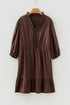 Textured Puff Sleeve Frilled Trim A Line Mini Dress