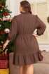 Textured Puff Sleeve Frilled Trim A Line Mini Dress