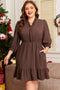 Textured Puff Sleeve Frilled Trim A Line Mini Dress