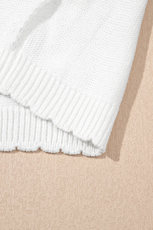 Textured Puff Sleeve Openwork Knit Sweater Top