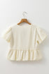 Textured Puff Sleeve Tie Front Bubble Hem Blouse