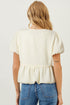 Textured Puff Sleeve Tie Front Bubble Hem Blouse