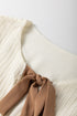 Textured Puff Sleeve Tie Front Bubble Hem Blouse