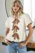 Textured Puff Sleeve Tie Front Bubble Hem Blouse