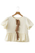 Textured Puff Sleeve Tie Front Bubble Hem Blouse