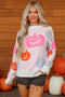 Textured Pumpkin Graphic Pullover Knit Sweater