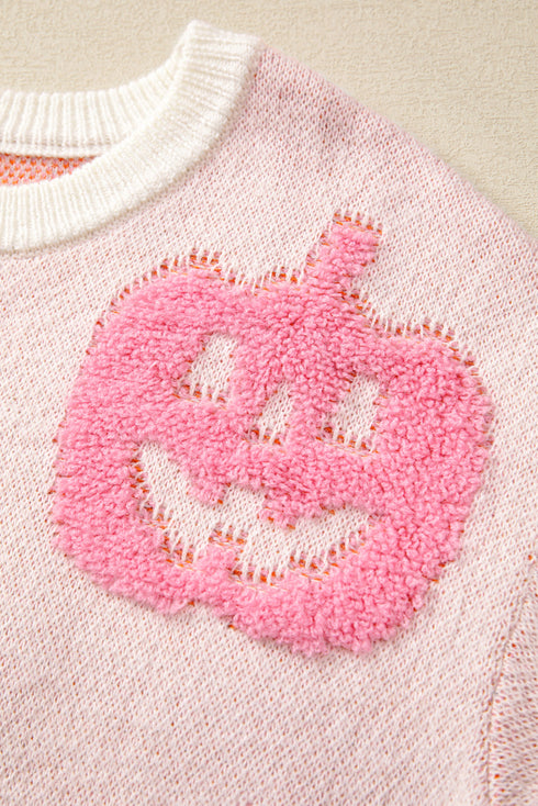 Textured Pumpkin Graphic Pullover Knit Sweater