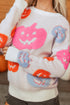 Textured Pumpkin Graphic Pullover Knit Sweater