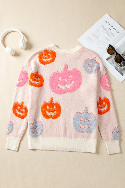 Textured Pumpkin Graphic Pullover Knit Sweater