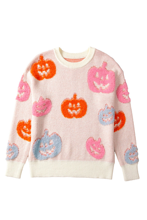 Textured Pumpkin Graphic Pullover Knit Sweater